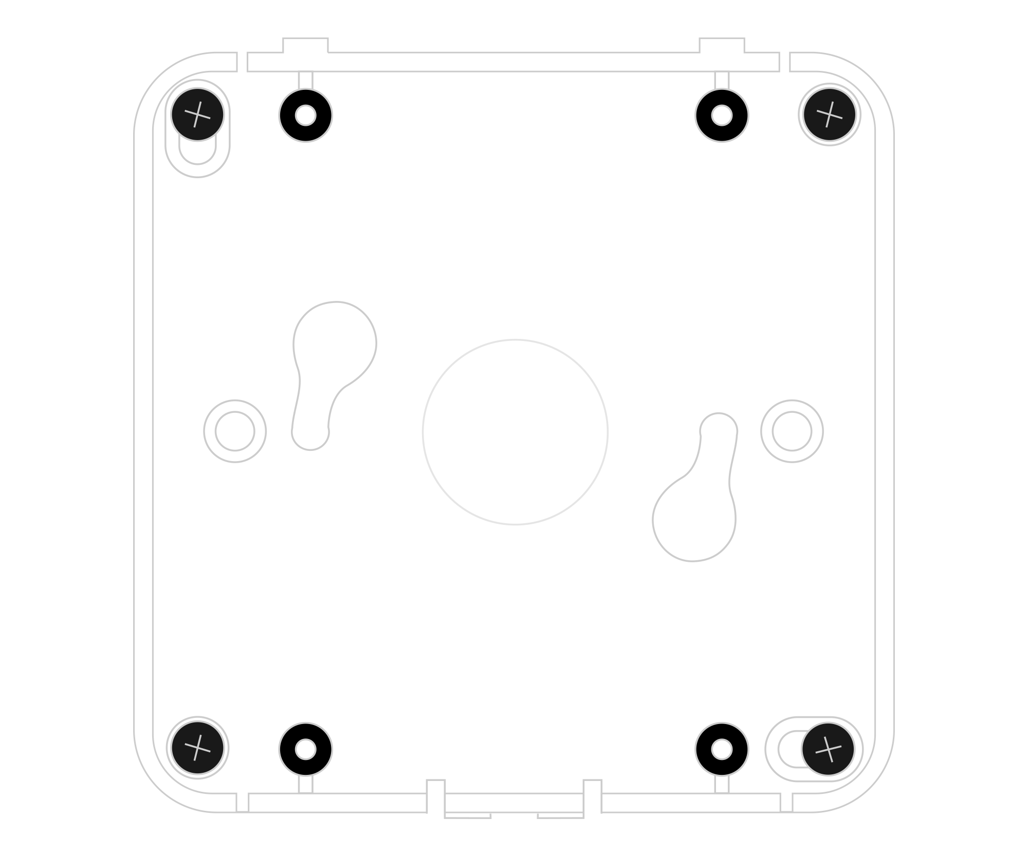 Mounting the device using four screws