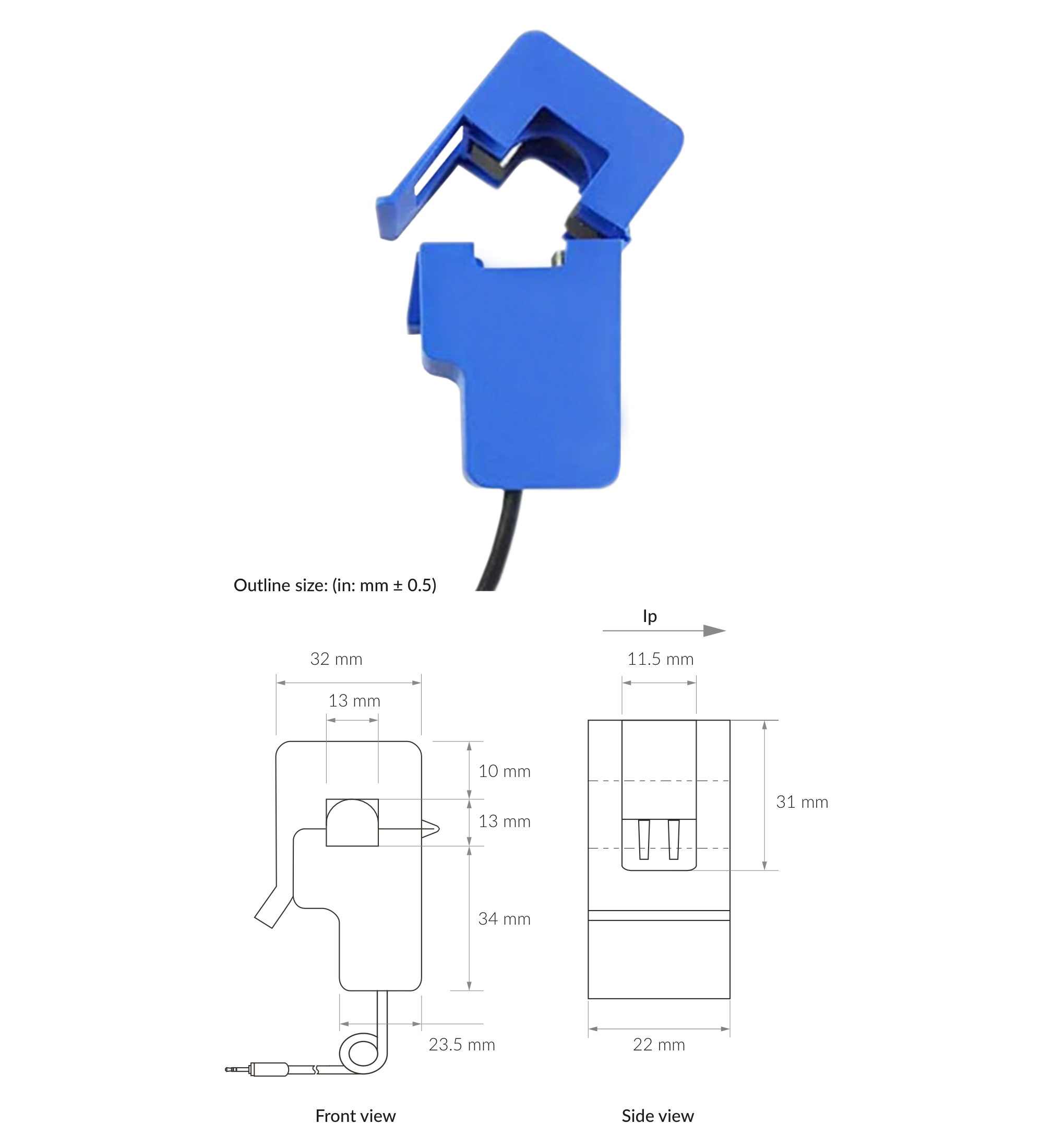 Current transducer 100A with dimensions