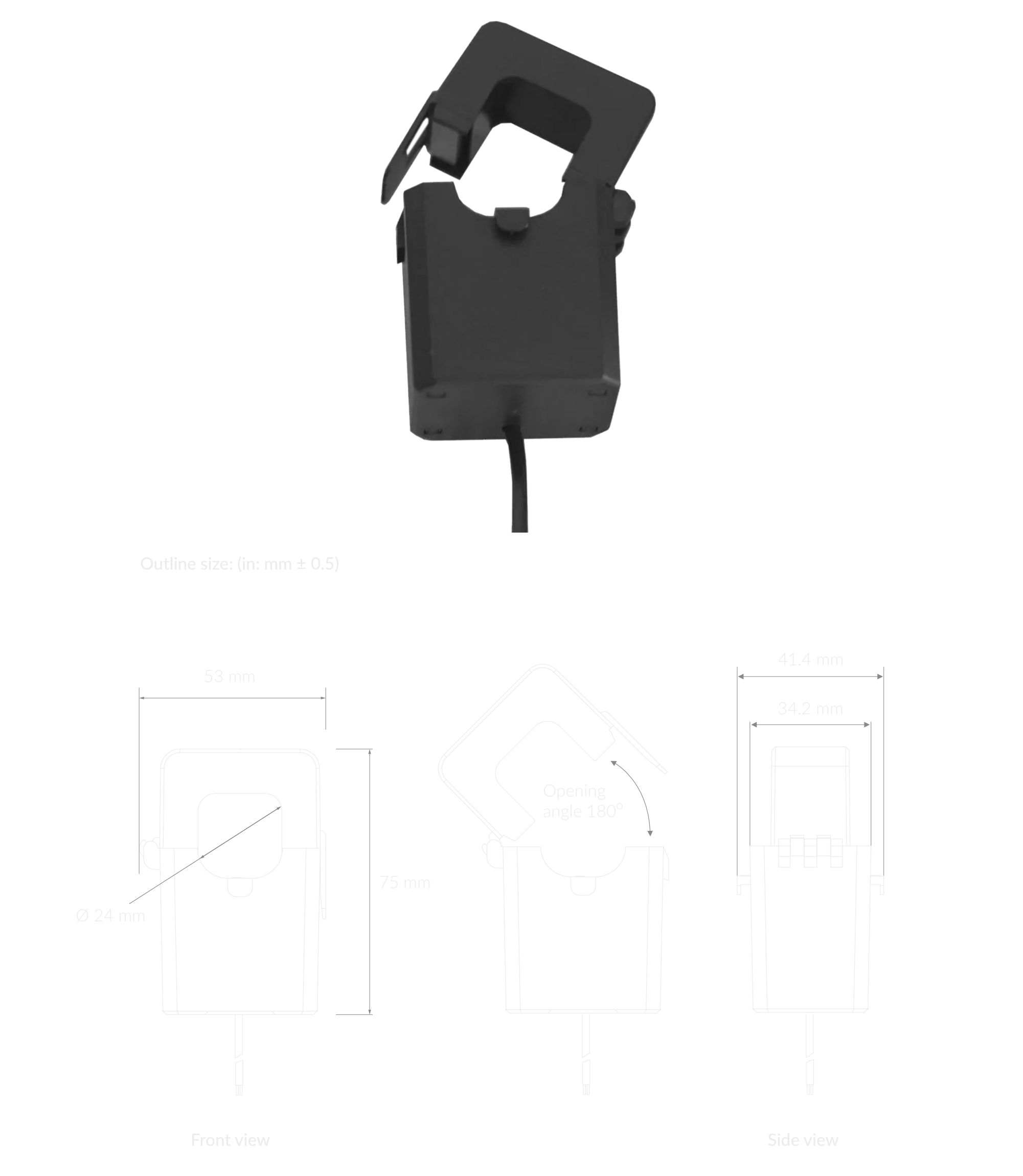 Current transducer 160A with dimensions