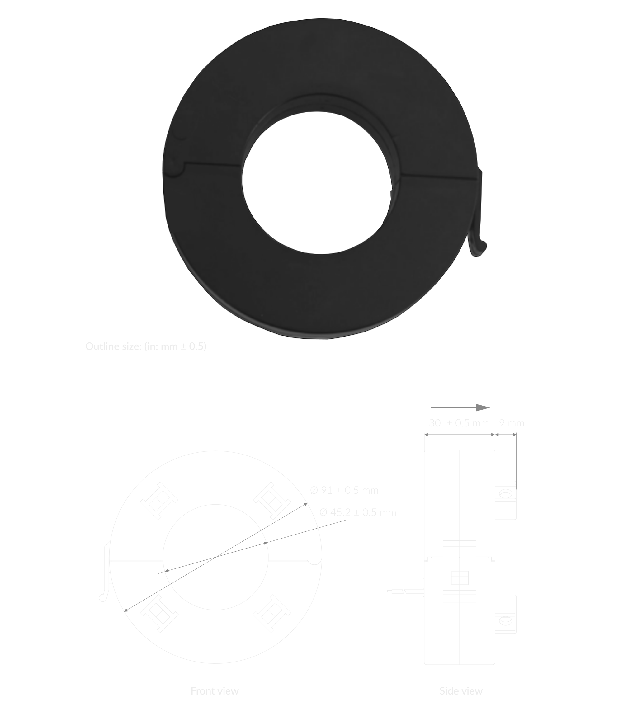 Current transducer 200A with dimensions